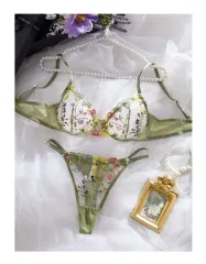 Lencería Conjunto Sexy De Dos Piezas De Tul Bordado