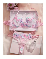 Lencería sexy conjunto dos piezas brasier con tanga regulable