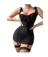 Babydoll Silim Portaligas Lenceria Sexy Con Medias Malla 0