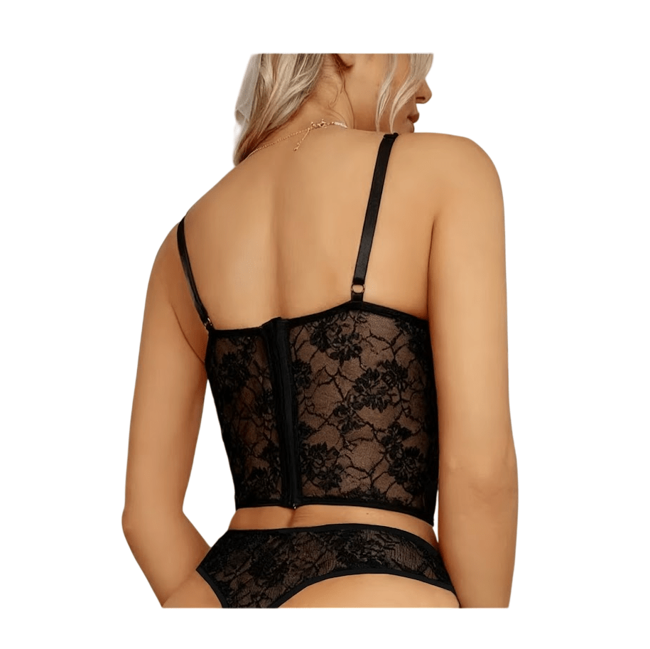 Conjunto Sexy Mini Corset Semihilo De Encaje2