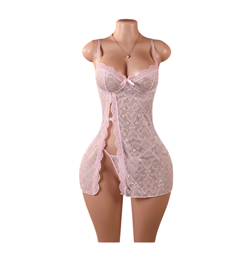 Lenceria Babydoll De Encaje Sexy Vestido Pijama Rosa2