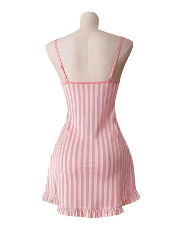 Babydoll Lencería Sexy Rayas Estampado Con Semi Hilo Set1