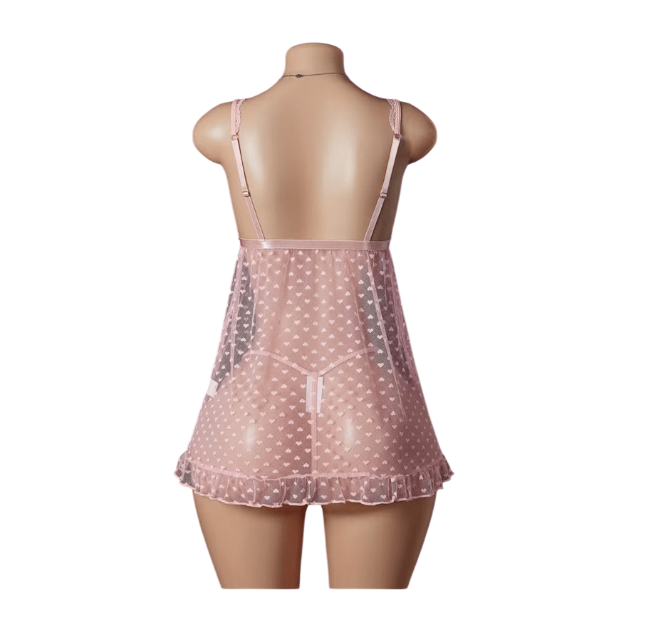 Babydoll Lencería Sexy Encaje Y Tul Con Hilo Dos Piezas1