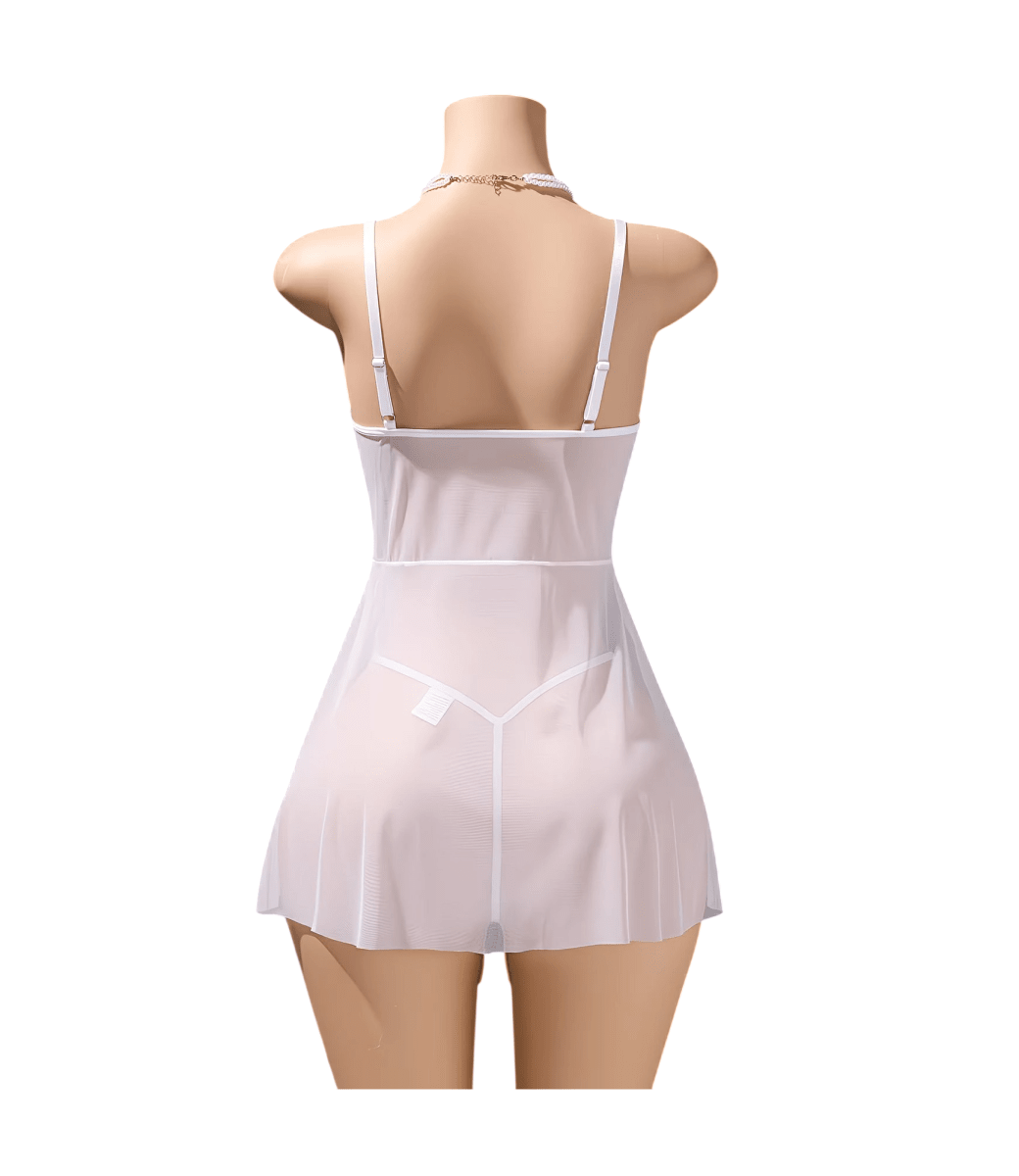 Babydoll Lenceria Sexy Semi Transparente Pijama Blanco1