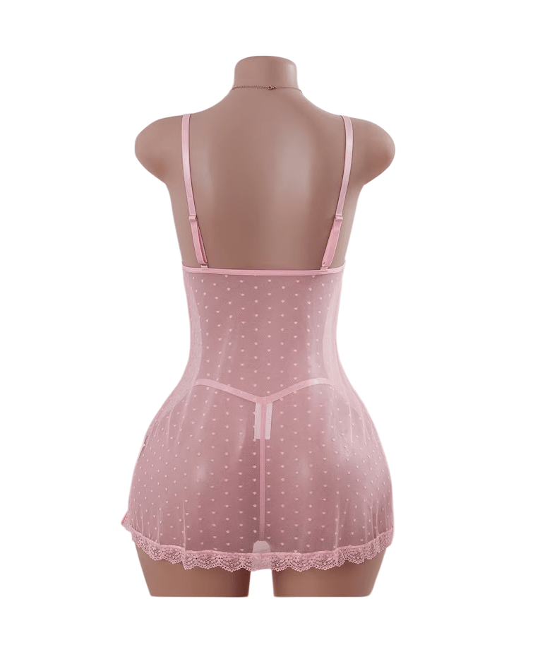 Babydoll Lenceria Sexy De Encaje Rosado Vestido Pijama1