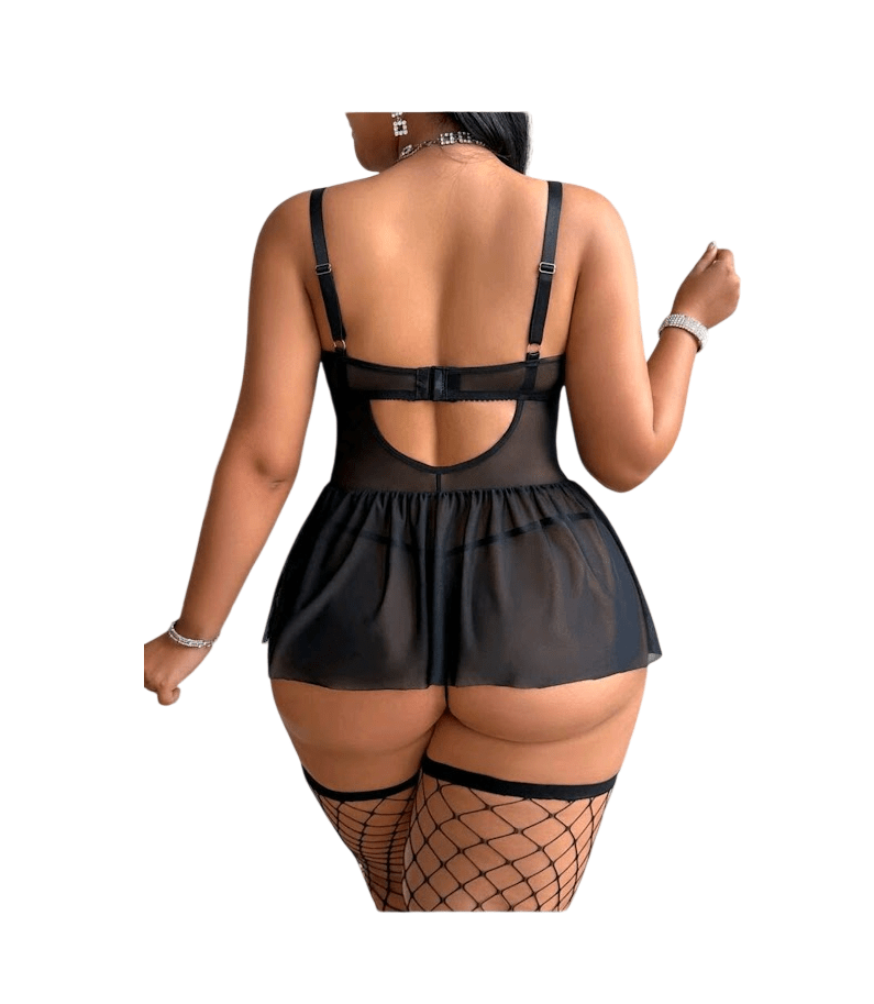 Babydoll Lenceria Sexy De Encaje Portaligas Con Medias1
