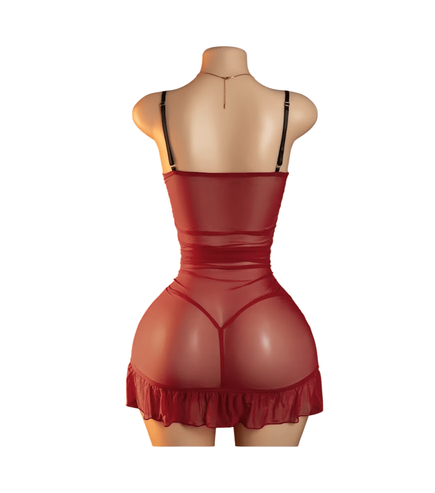 Babydoll Sexy Con Micro Hilo Lencería Encaje Tul Español1