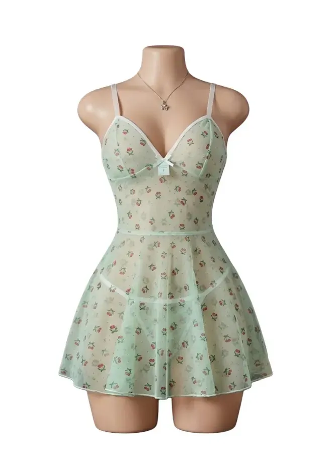 Babydoll Sexy Lenceria Conjunto De Tul Español Pijama1