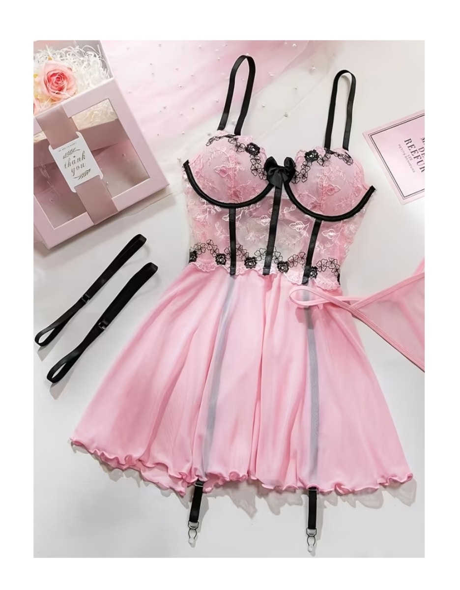 Babydoll Lenceria Sexy Portaligas con Ligueros Eroticos5