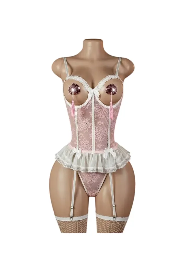 Babydol Lenceria sexy De Encaje Siempre Lista Con Pezoneras1