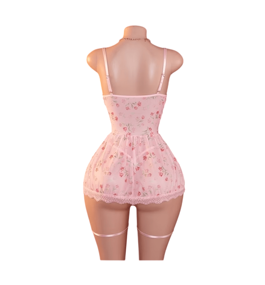 Babydoll lenceria Sexy Portaligas De Encaje y Tul Mesh1