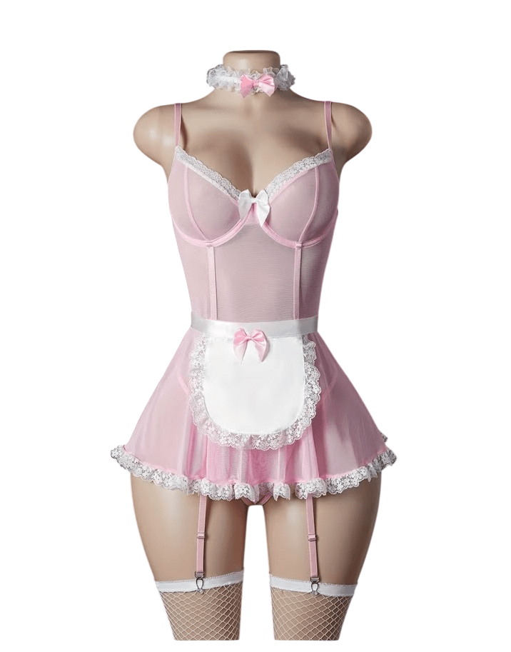 Baby Doll Lencería Sexy Disfraz Mucama Portaligas Mujer3