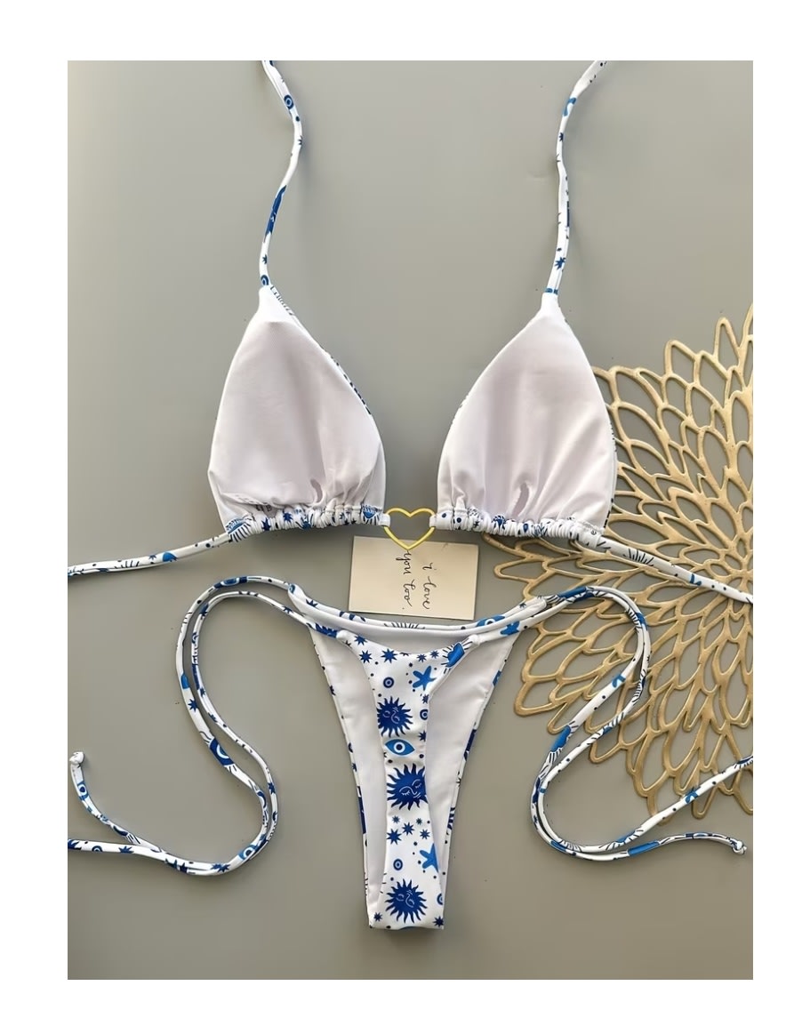 Ropa De Baño Mujer Bikini Estrella Blanco Dos Piezas Playero1
