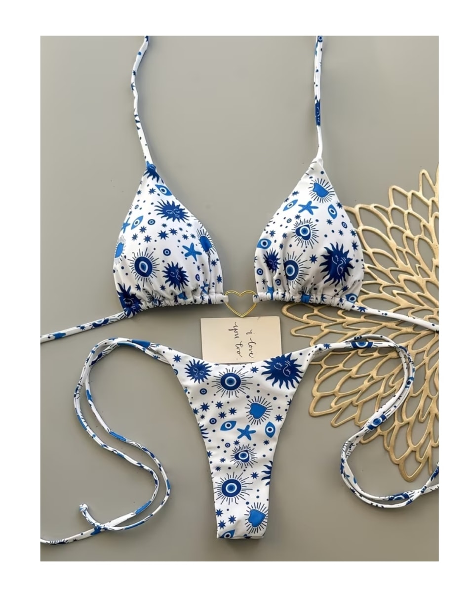 Ropa De Baño Mujer Bikini Estrella Blanco Dos Piezas Playero2