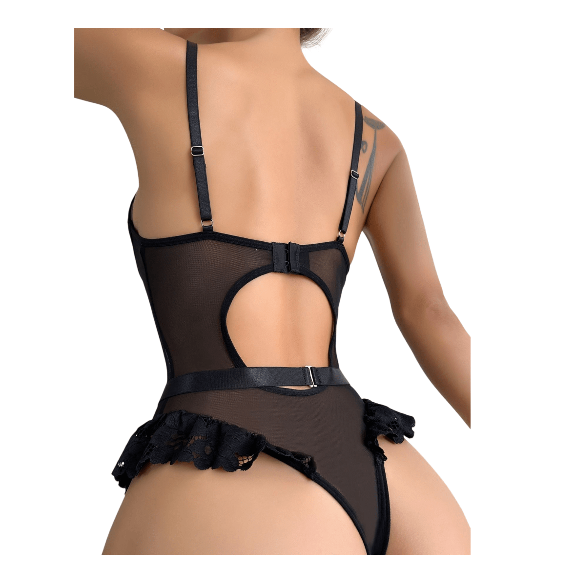 Lenceria Body Portaligas de Encaje Con Medias Malla Sexy2