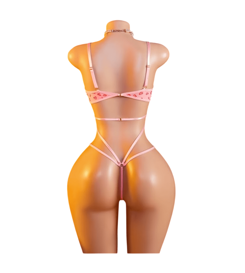 Body Lencería Sexy Estampado Corazones Rosa1
