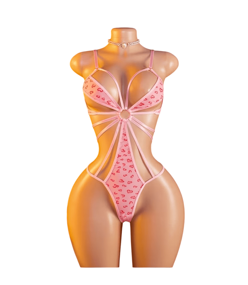 Body Lencería Sexy Estampado Corazones Rosa2