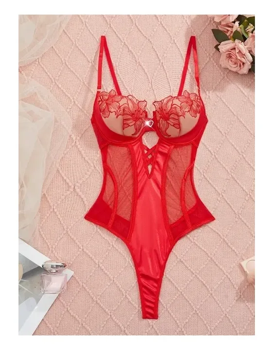 Body Lencería Sexy Roja De Tul Con Aro1