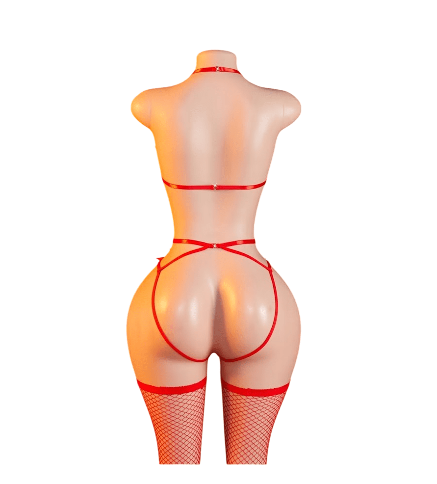Body Siempre Lista Lencería Sexy Malla Rojo Con Lazos1