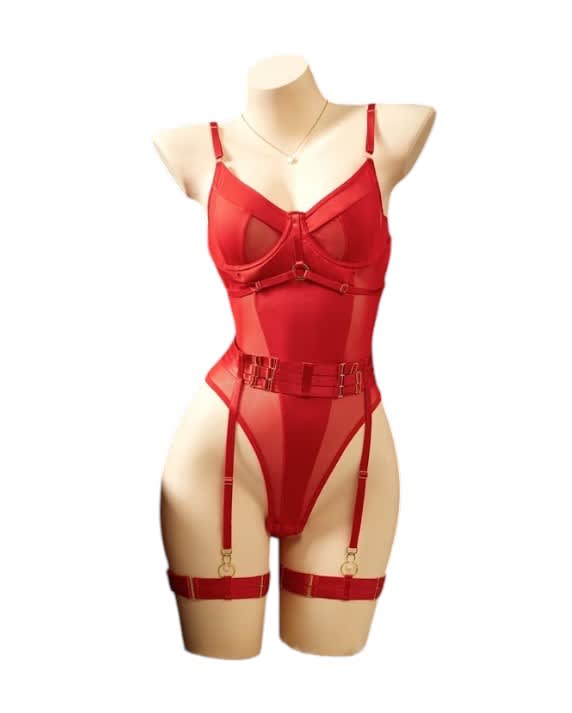 Body Lenceria Sexy De Tul Portaligas Con Ligueros1