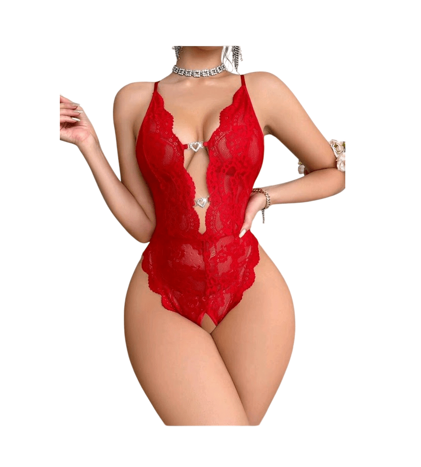 Body Lenceria Sexy Siempre Lista De Encaje Erotico Rojo1
