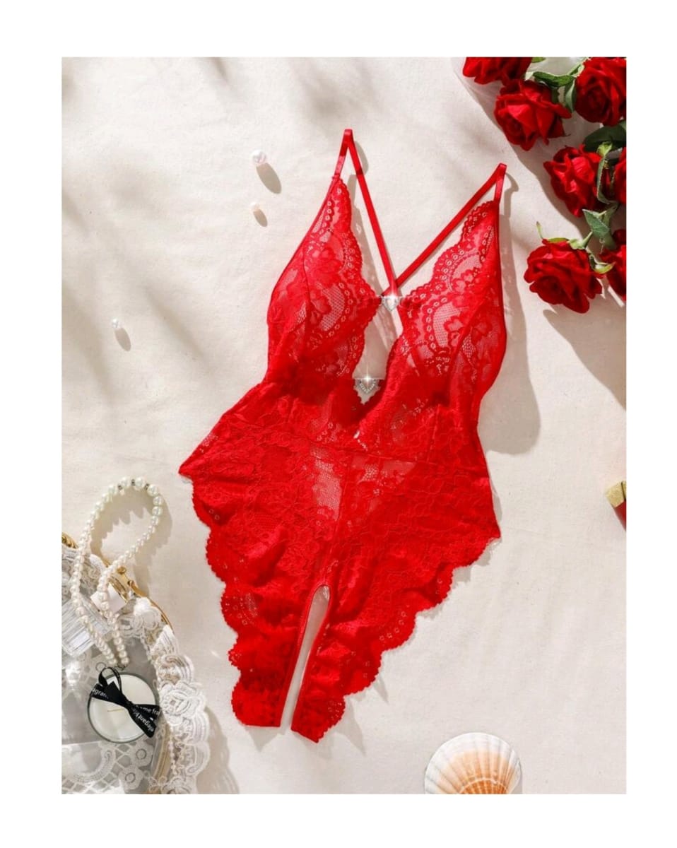 Body Lenceria Sexy Siempre Lista De Encaje Erotico Rojo3