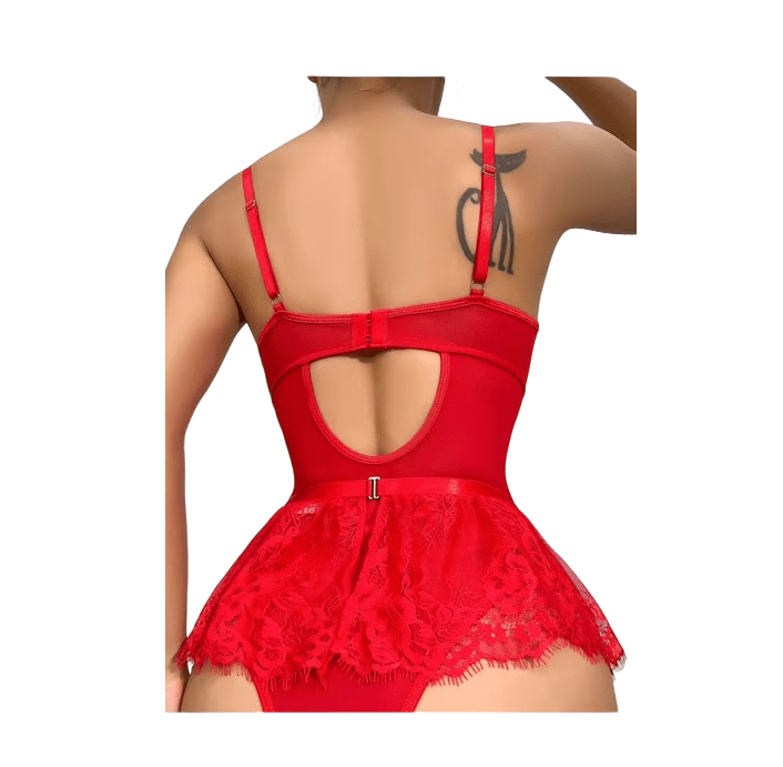 Body Siempre Lista Encaje Y Tul Rojo Lencería Sexy Aro1