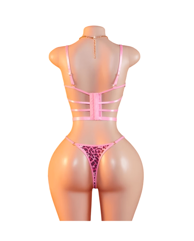 Body Lencería Sexy Animal Print Tigresa Rosa Con Cadenas1