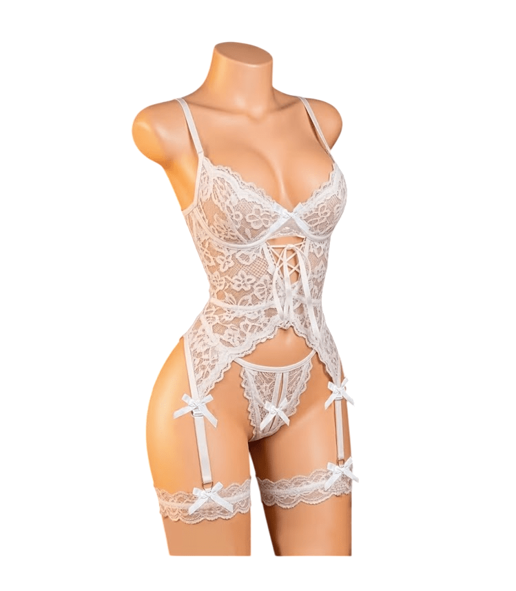 Lenceria Sexy De Encaje Bustier Portaligas Siempre Lista Con Ligueros5