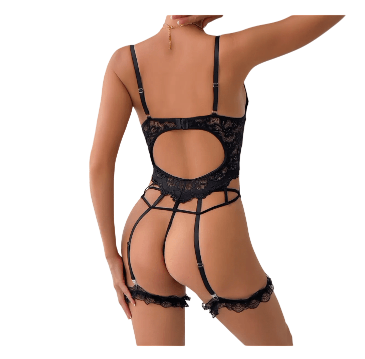 Lenceria Sexy De Encaje Bustier Portaligas Siempre Lista Con Ligueros4