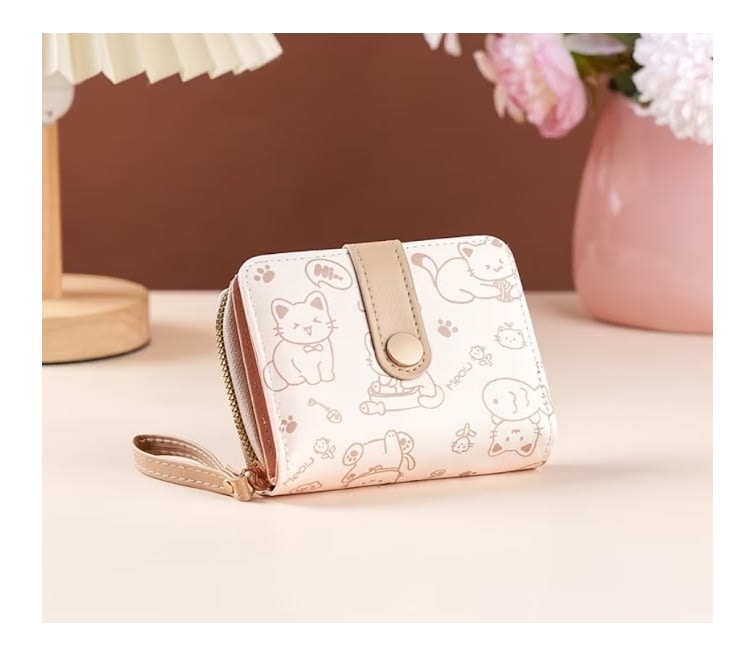 Billetera Monedero De Pu Estampado De Gaticos Kawaii Compacta2