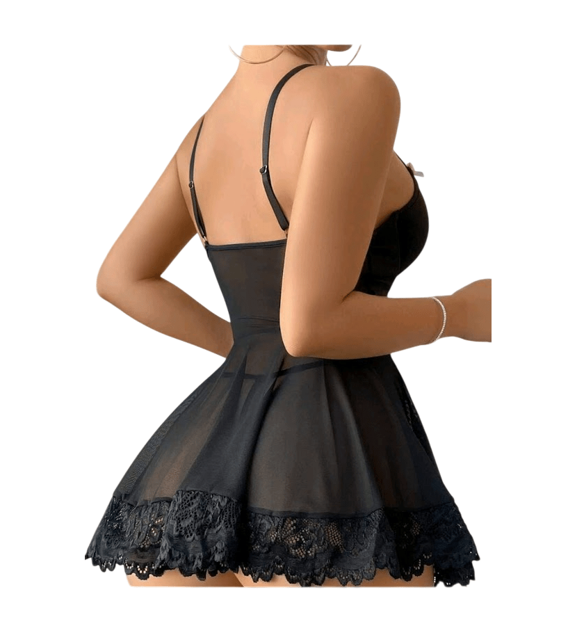 Babydoll Carly Lenceria Sexy Portaligas Con Medias Malla2
