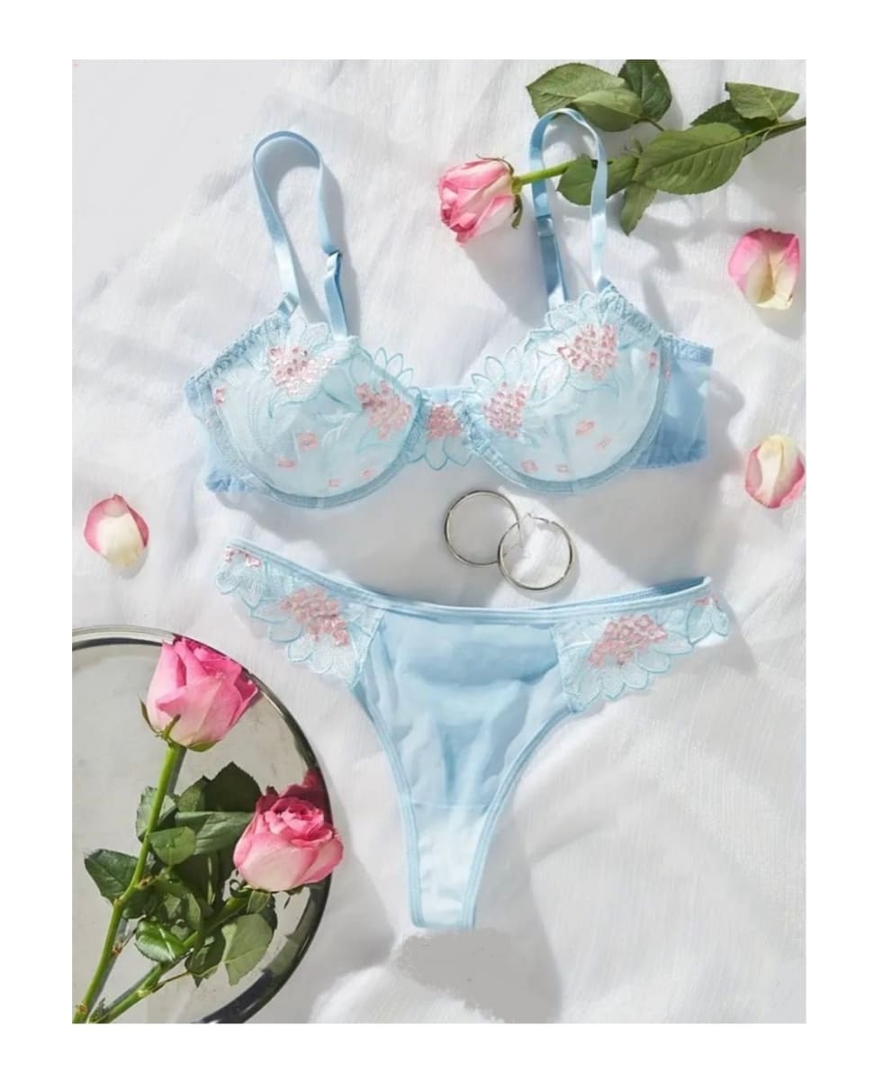 Lenceria Sexy Dos Piezas De Tul Bordado Con Semi Hilo1