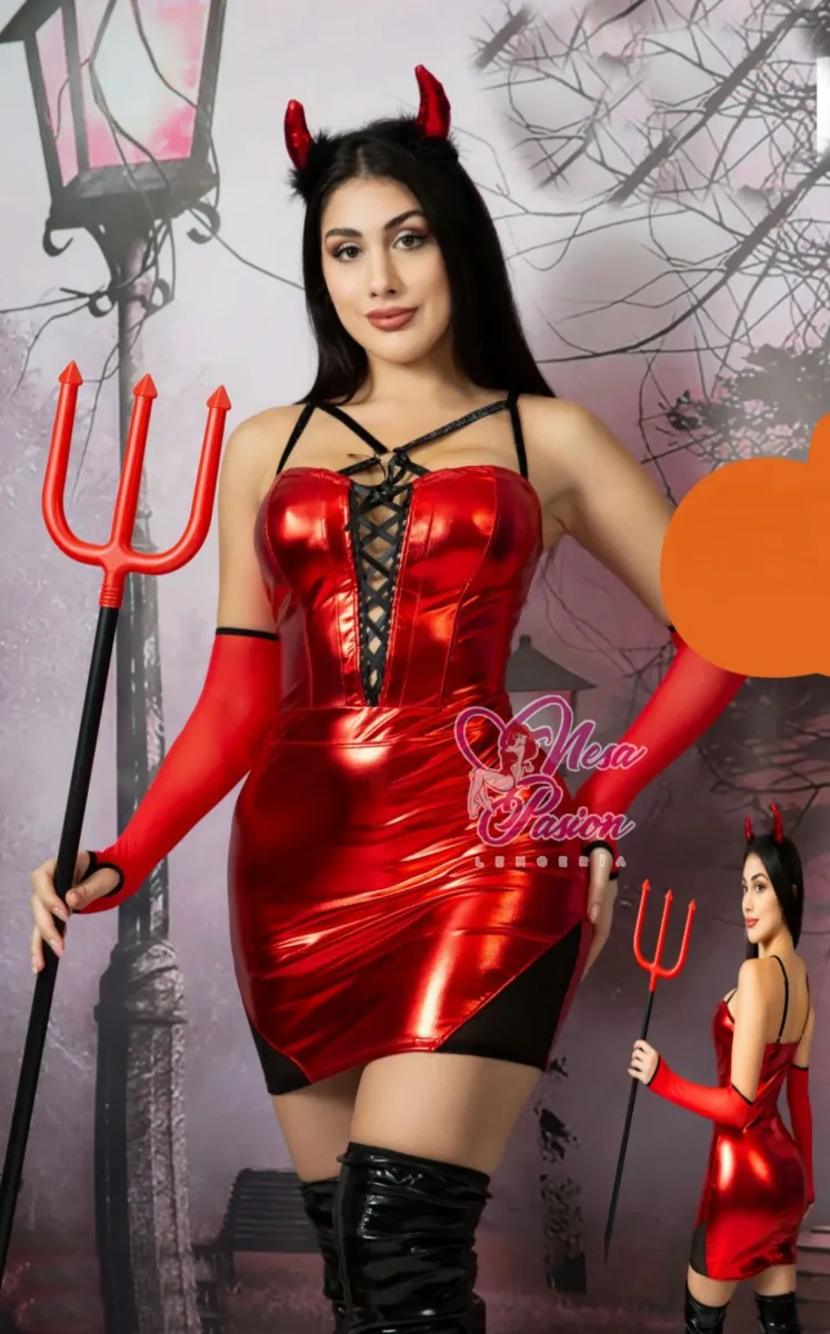 Diablita Disfraz Vestido vincha Sexy Halloween Lenceria1