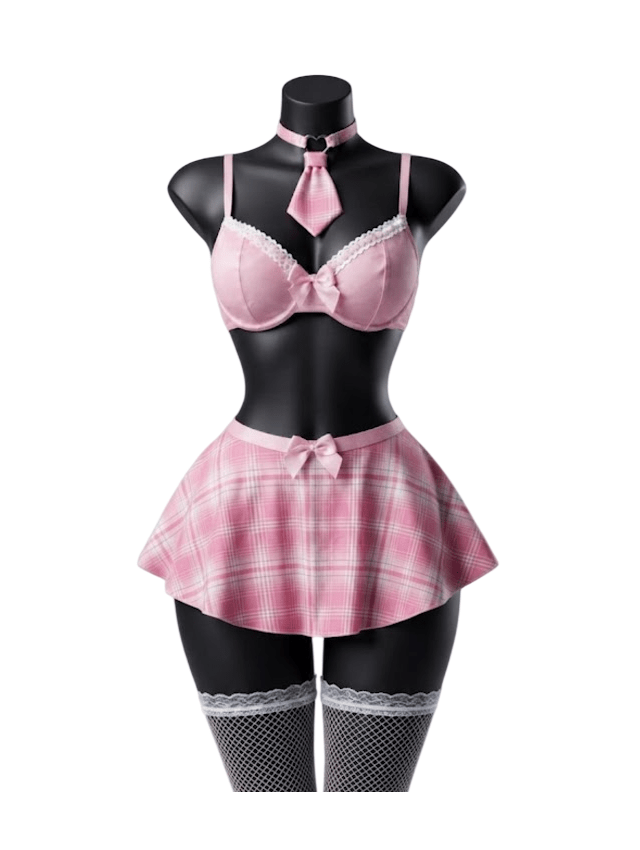 Colegiala Aurora Disfraz Lencería Sexy Top Falda Medias Set3