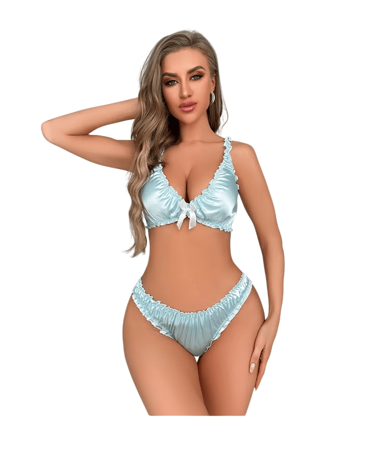 Lenceria Sexy Pijama Bralet Trusa Satin1