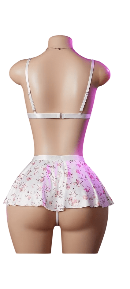 Conjunto Bralette Lencería Sexy Estampado Faldita E Hilo1