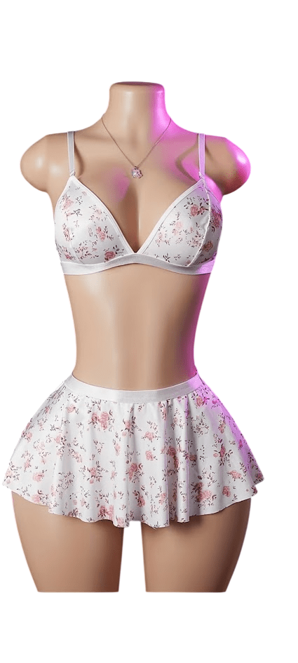 Conjunto Bralette Lencería Sexy Estampado Faldita E Hilo2