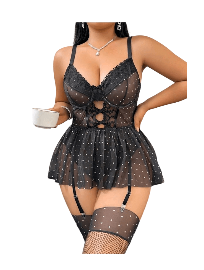 Body Faldita Portaligas Lenceria Sexy Con Medias4