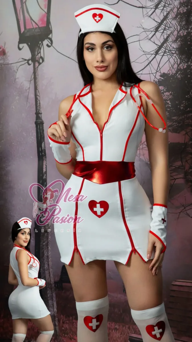 Enfermera Disfraz Vestido Sexy Halloween Lenceria1