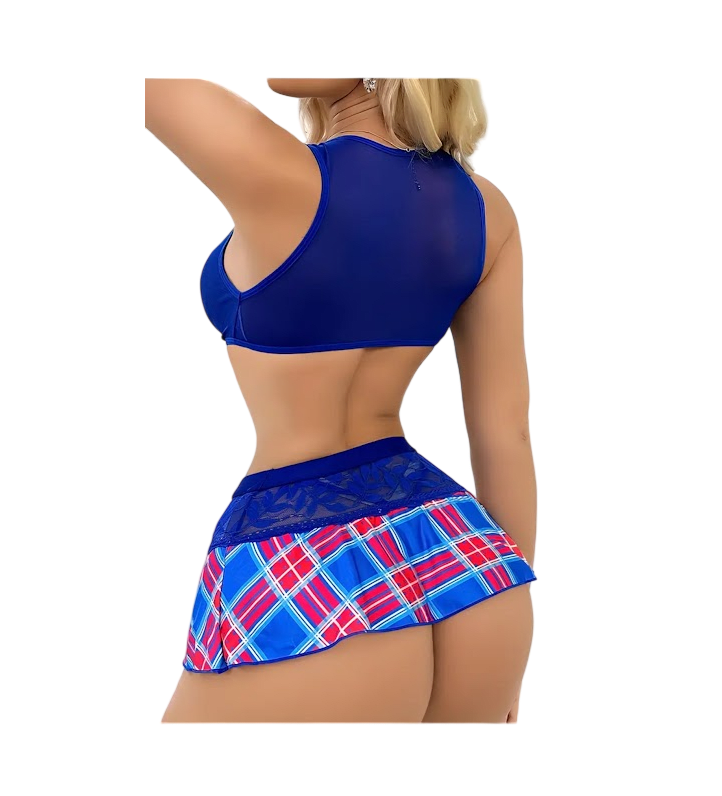 Colegiala Blue Mistic Disfraz Lencería Sexy Brasier Falda2