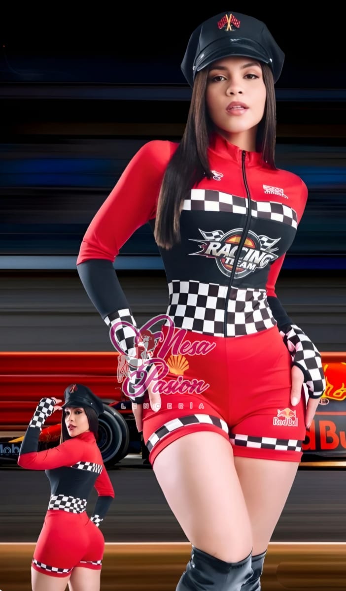 Formula 1 Disfraz Sexy Enterizo Con Cierre y Gorro1