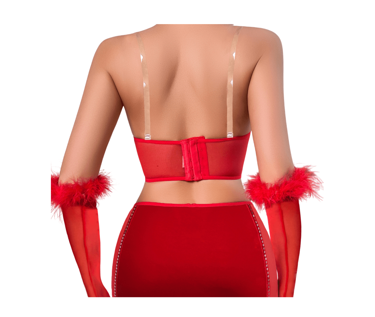 Lenceria Conjunto Sexy De Terciopelo Minifalda Con Guantes3
