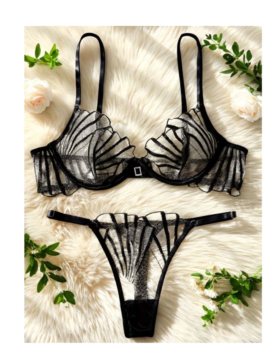 Lencería Conjunto Sexy De Tul Bordado Dos Piezas3