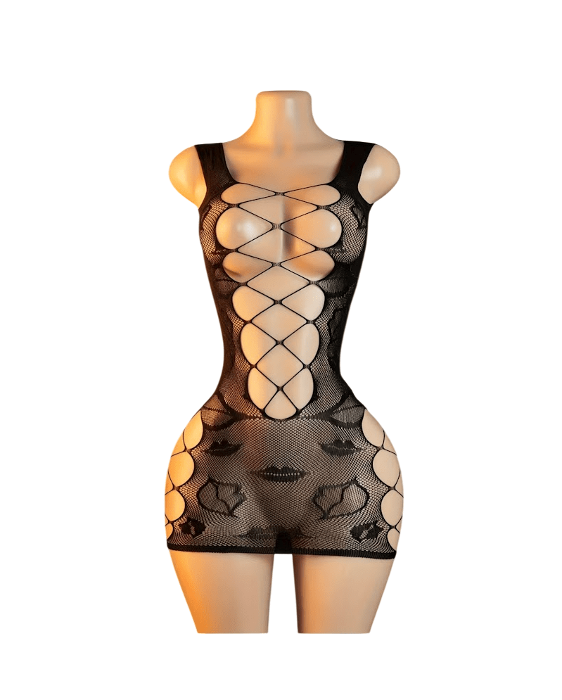 Lenceria Malla Corporal catsuit Vestido Negro Cod 1671