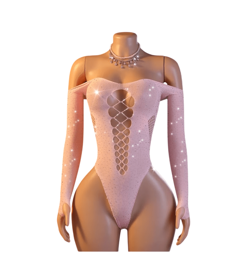 Lenceria Malla Corporal Catsuit Body Brillos Rosado Sexy2