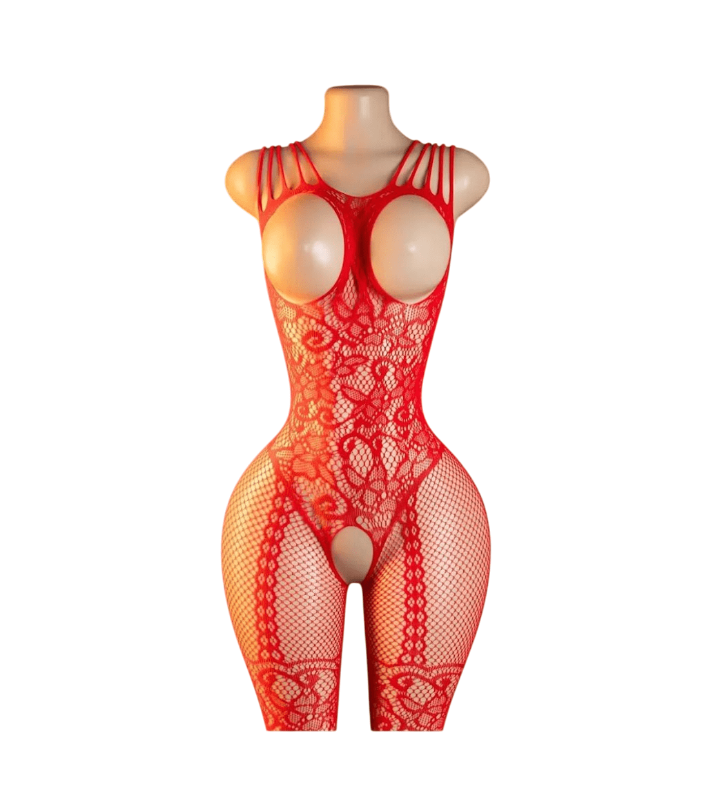 Lenceria Malla Corporal catsuit Enterizo Rojo Cod 411