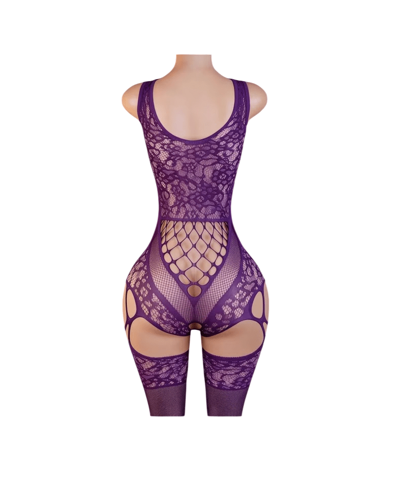 Lenceria Malla Corporal catsuit Portaligas Lila Cod 442