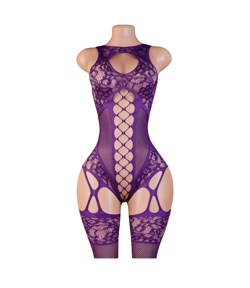 Lenceria Malla Corporal catsuit Portaligas Lila Cod 441