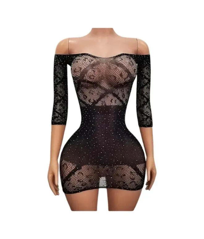 Lenceria Malla Corporal catsuit Vestido Negro Cod 80091